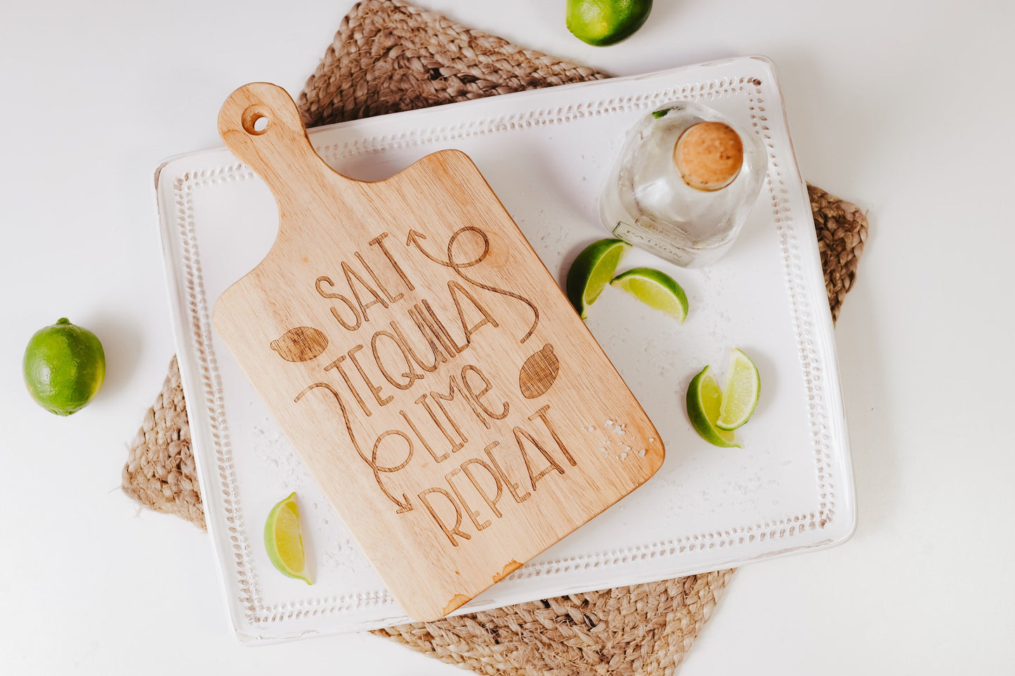 Small Salt Tequila Lime Repeat Alcohol Funny Engraved Cutting Board, Silly Tequila Lovers inch Serving Tray Bachelor Gift