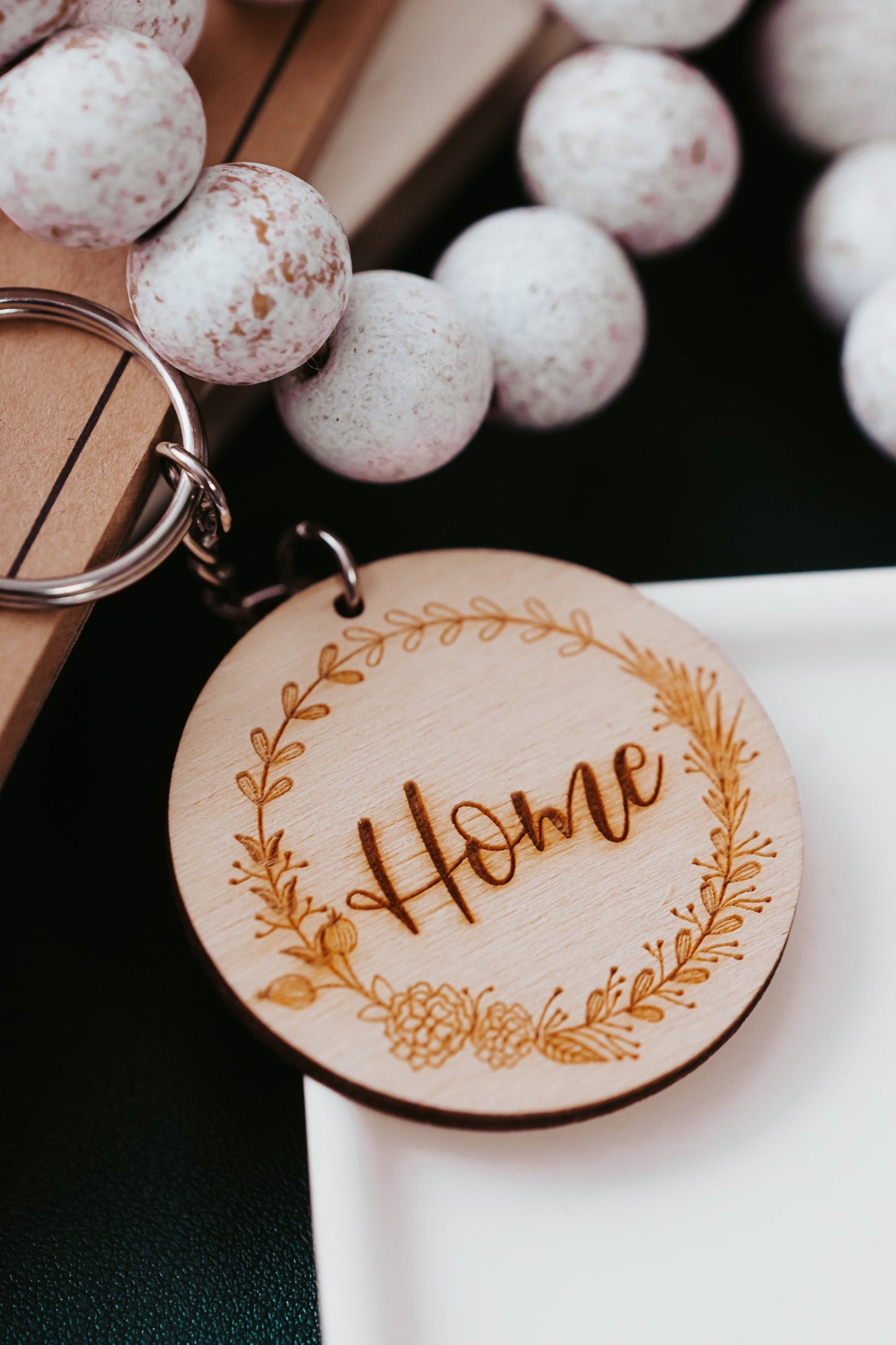 Floral Home Keychain Gift For Her, Flower Frame House Warming Christmas Gift For Mom