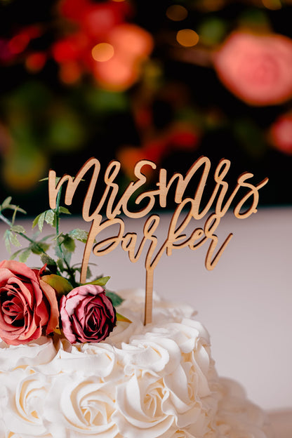 Custom Mr And Mrs Last Name Personalized Wooden Western Wedding Cake Topper Rustic Gold Silver Rose Gold Black Anniversary Name Cake Topper