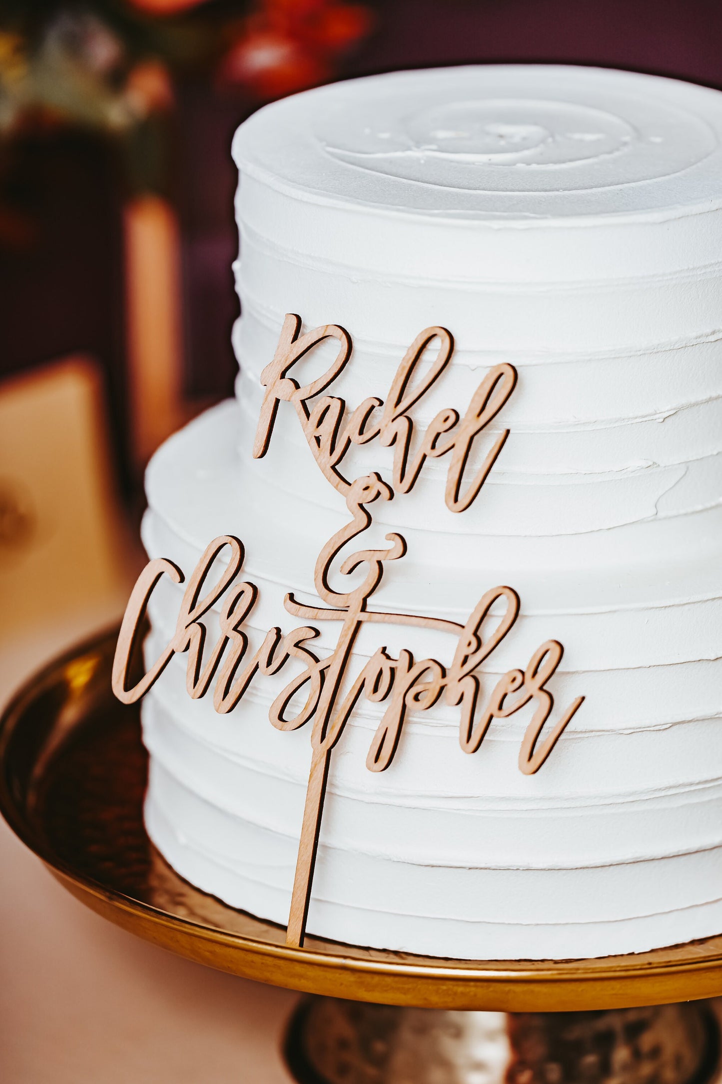 Custom First Name & Fist Name Personalized Wooden Western Wedding Cake Topper Rustic Gold Silver Rose Gold Black Anniversary Name CakeTopper