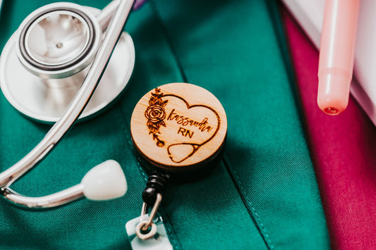 Registered Nurse RN Name Custom Floral Heart Stethoscope ID Badge Graduation Gift Retractable Badge Reel, Work Badge Work ID Personalized