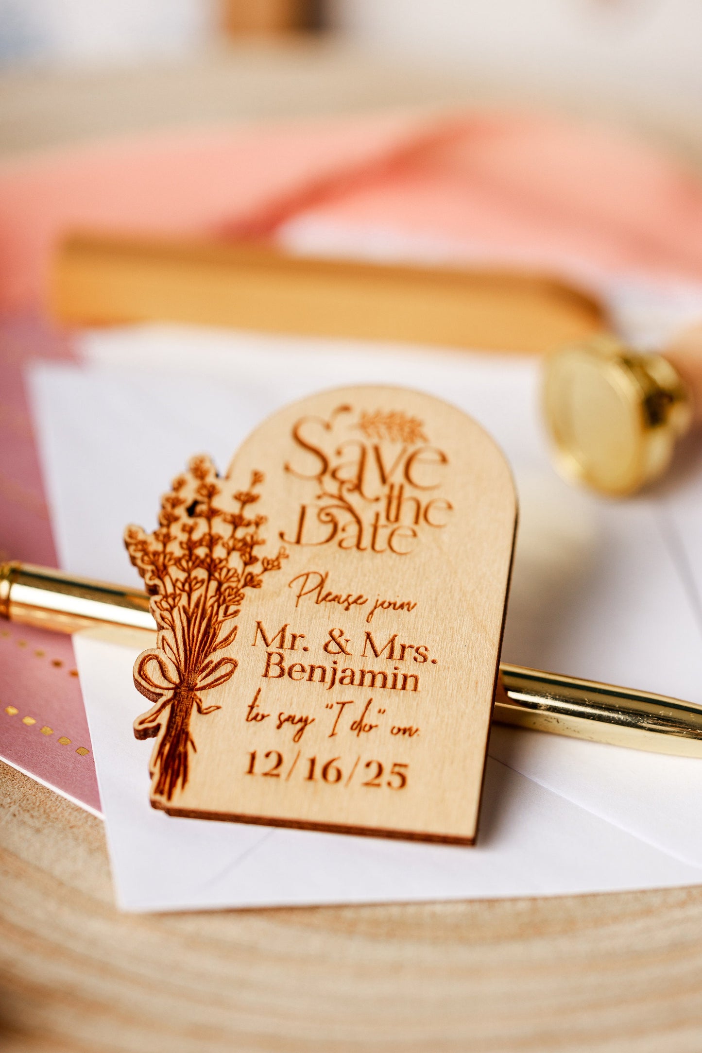 Custom Wooden Save The Date Magnets For Wedding, Vintage Retro Art Deco Wooden Wedding Invitation Save The Date Engagement