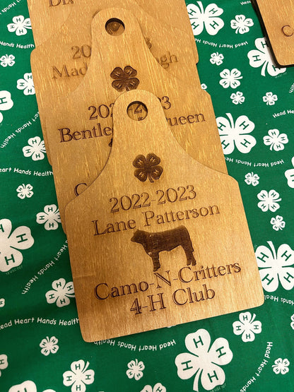 Ear tag 4-H FFA county fair Award plaque, livestock show wooden tag horse show plaque custom designed kids awards for livestock shows