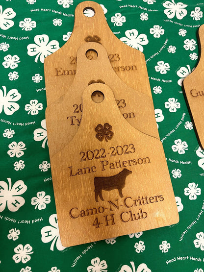 Ear tag 4-H FFA county fair Award plaque, livestock show wooden tag horse show plaque custom designed kids awards for livestock shows