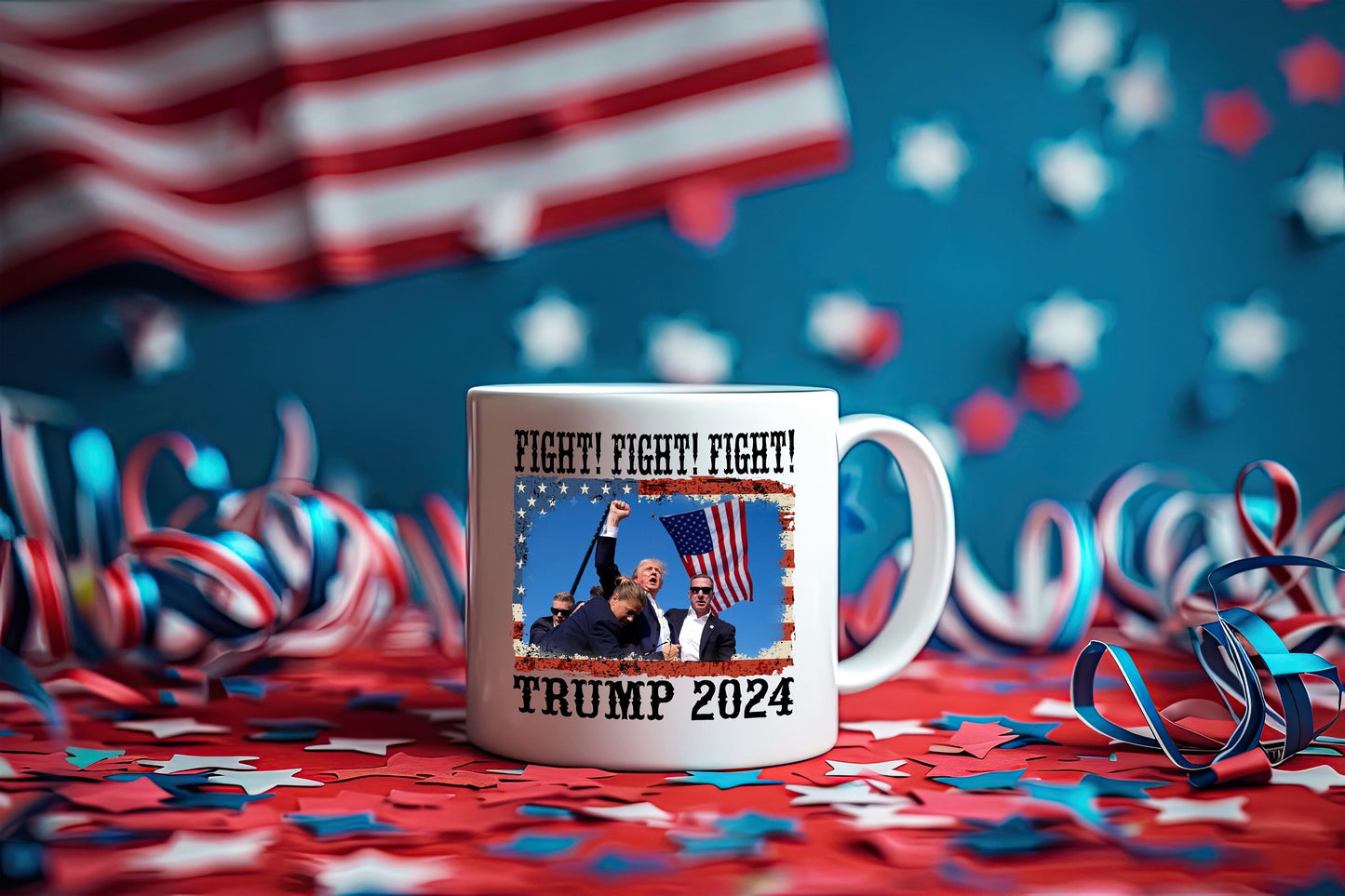 Trump Assassination Attempt Fight Fight Fight Trump 2024 Mug, Donald J Trump for President Mug Birthday Mug Gift For Dad