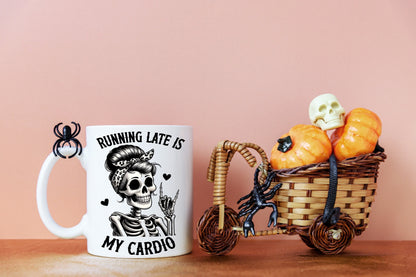 Cute Running Late Is My Cardio Funny Skeleton Coffee Cup Gift For Mom, Mothers Day Hilarious Skeleton Workout Active Gag Gift For Her