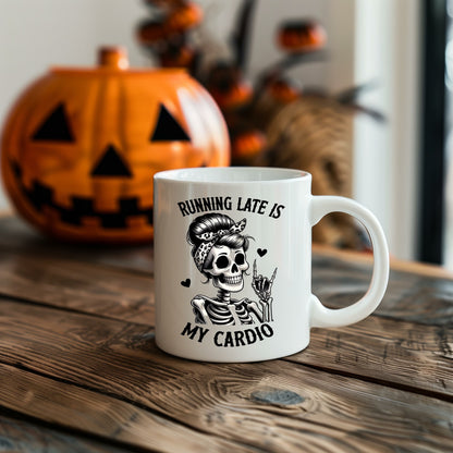 Cute Running Late Is My Cardio Funny Skeleton Coffee Cup Gift For Mom, Mothers Day Hilarious Skeleton Workout Active Gag Gift For Her