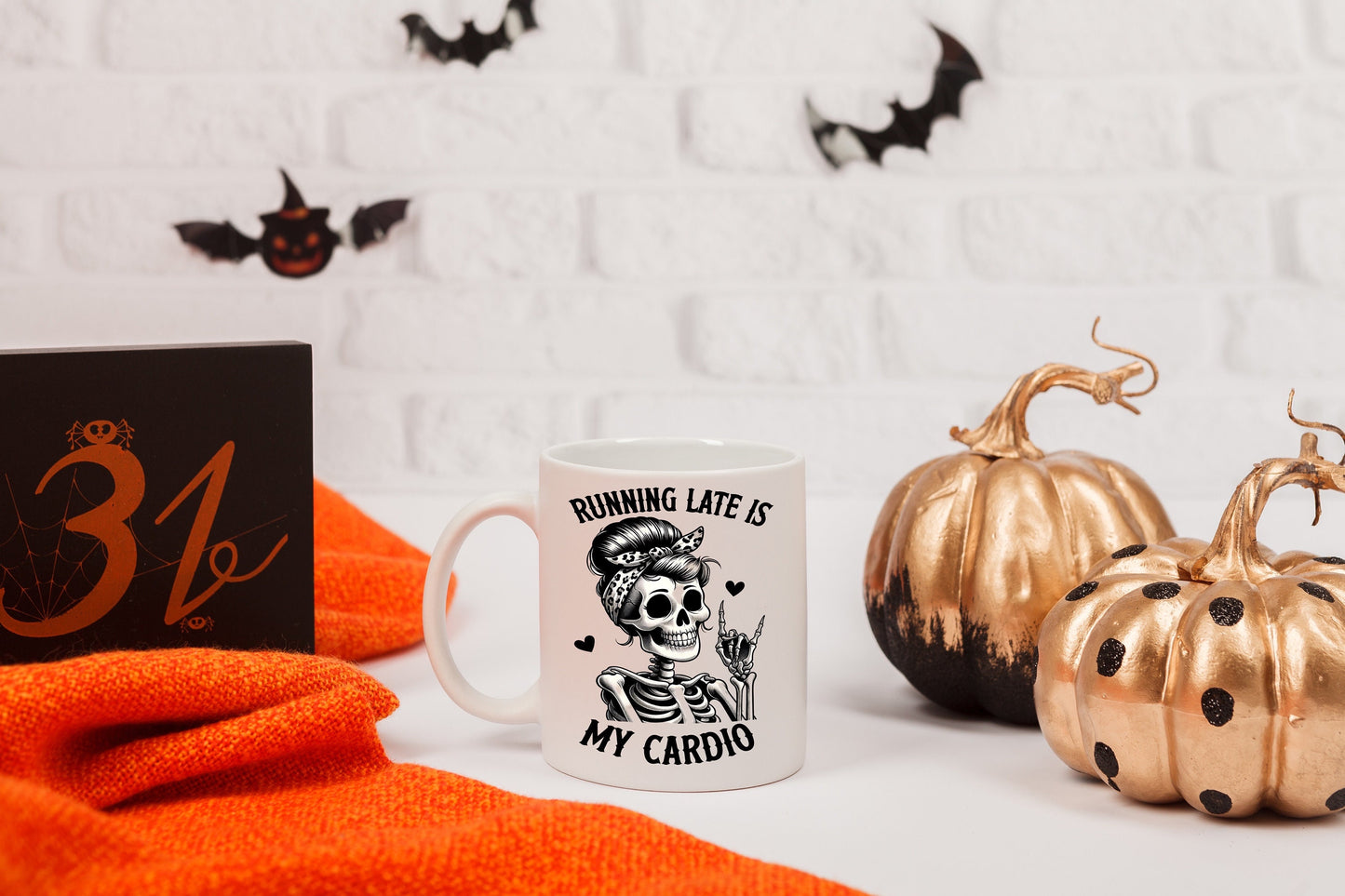 Cute Running Late Is My Cardio Funny Skeleton Coffee Cup Gift For Mom, Mothers Day Hilarious Skeleton Workout Active Gag Gift For Her