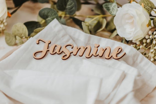 Custom Cursive Wedding Custom Name Place Cards, Personalized Wedding Party Wooden Laser Cut Name Plate Setting Guest Name Cutout