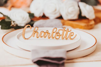 Laser Cut Wedding Name Place Cards Script, Personalized Wedding Party Laser Cut Name Plate Setting Guest Name Cutout