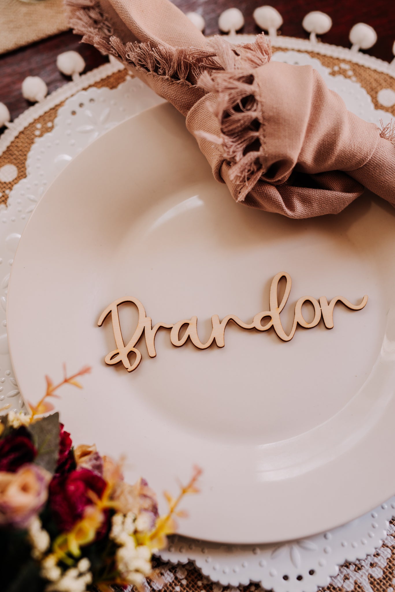 Custom Cursive Wedding Custom Name Place Cards, Personalized Wedding Party Wooden Laser Cut Name Plate Setting Guest Name Cutout