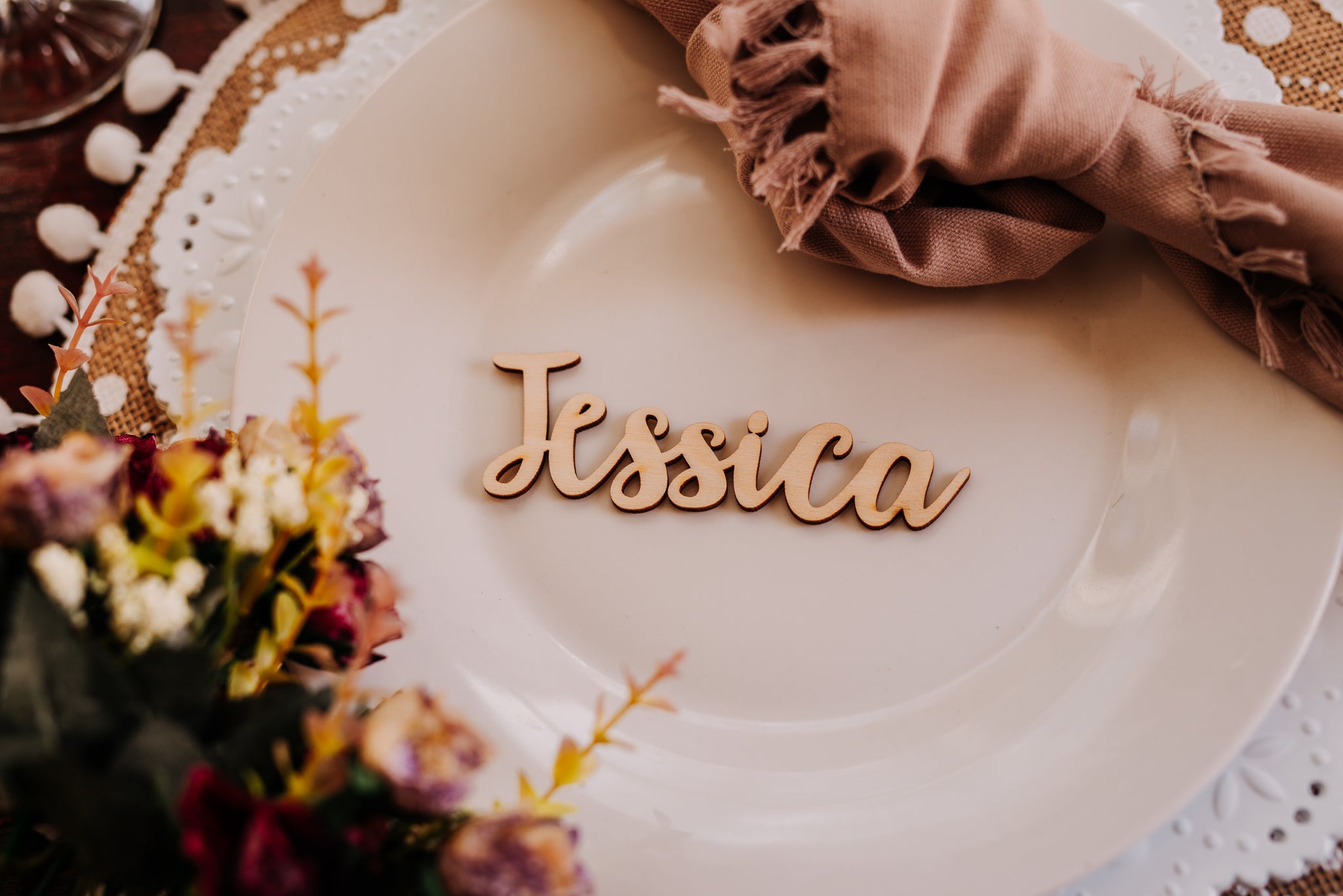 Wedding Name Place Cards, Personalized Wedding Party Laser Cut Name Plate Setting Guest Name Cutout