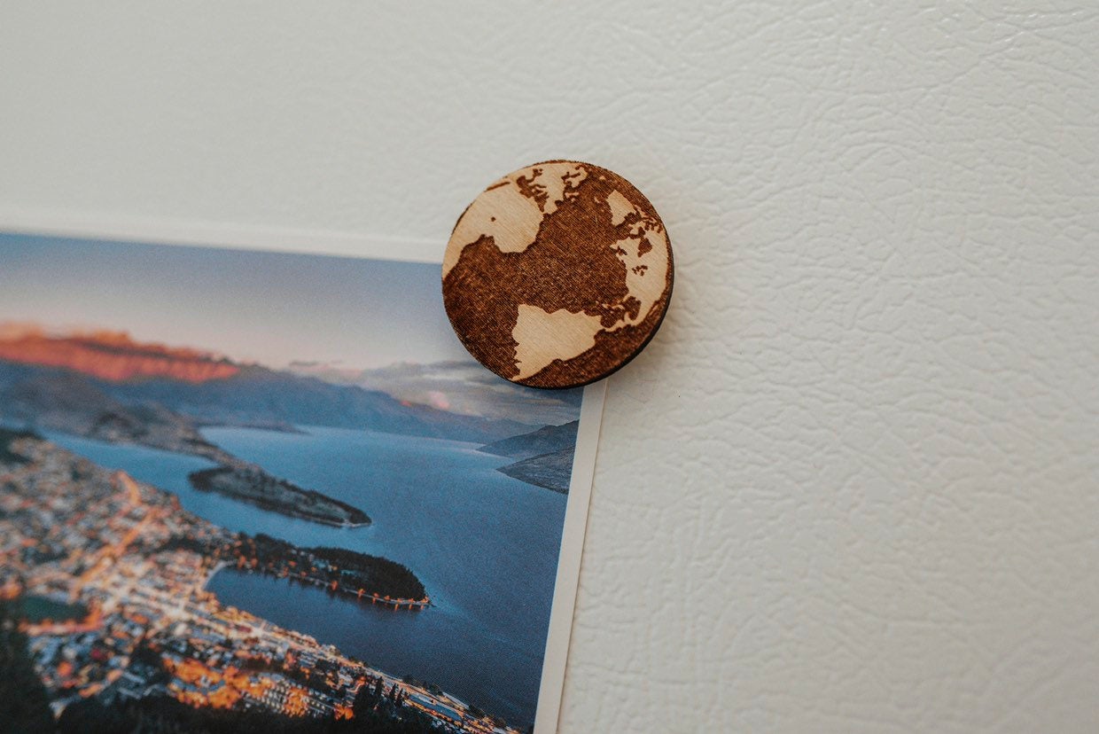 Wooden Planet Earth Magnet Set Of 4, Earthy Nature Kitchen Decor, Earthday Home Decor Magnets