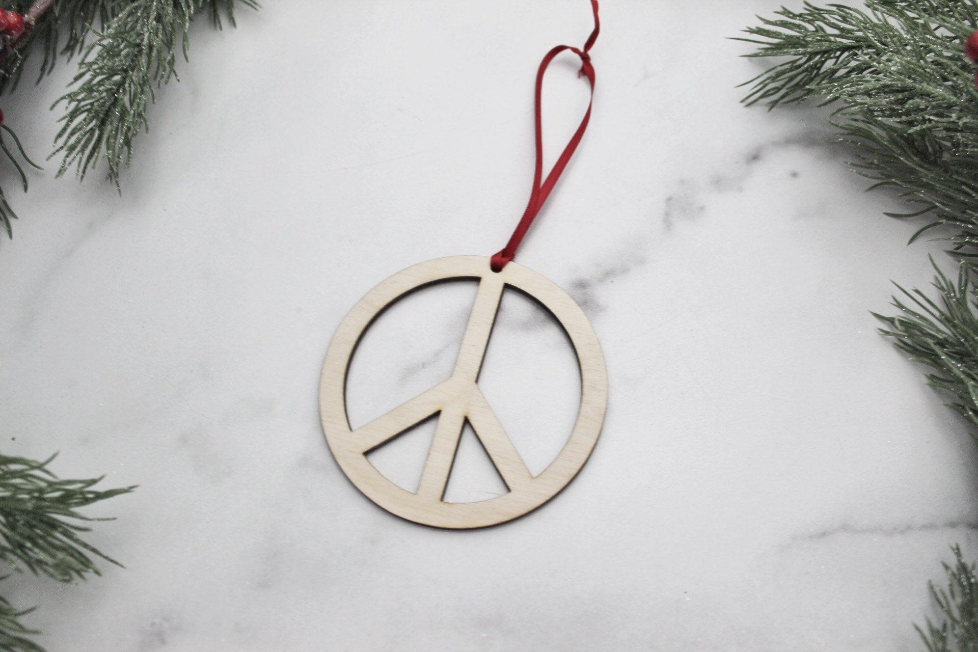 Peace Sign Christmas Ornament Hippie Gift, 70’s Vintage Style Wooden Christmas Ornament