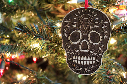 Day of the Dead Día de los Muertos Sugar Skull Wooden Christmas Ornament, Halloween Christmas Ornament