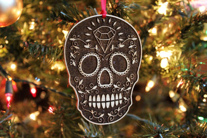 Day of the Dead Día de los Muertos Sugar Skull Wooden Christmas Ornament, Halloween Christmas Ornament