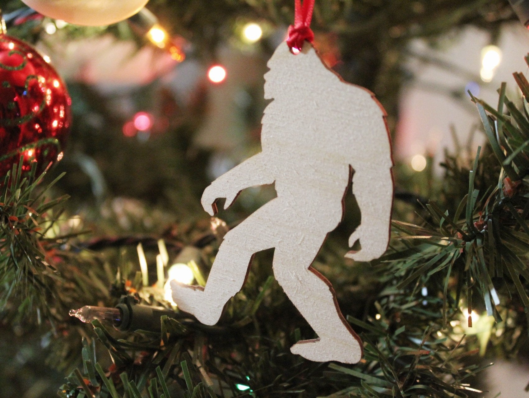 Sasquatch Wooden Christmas Ornament Gift For Him, Wood Big Foot Christmas Tree Ornament