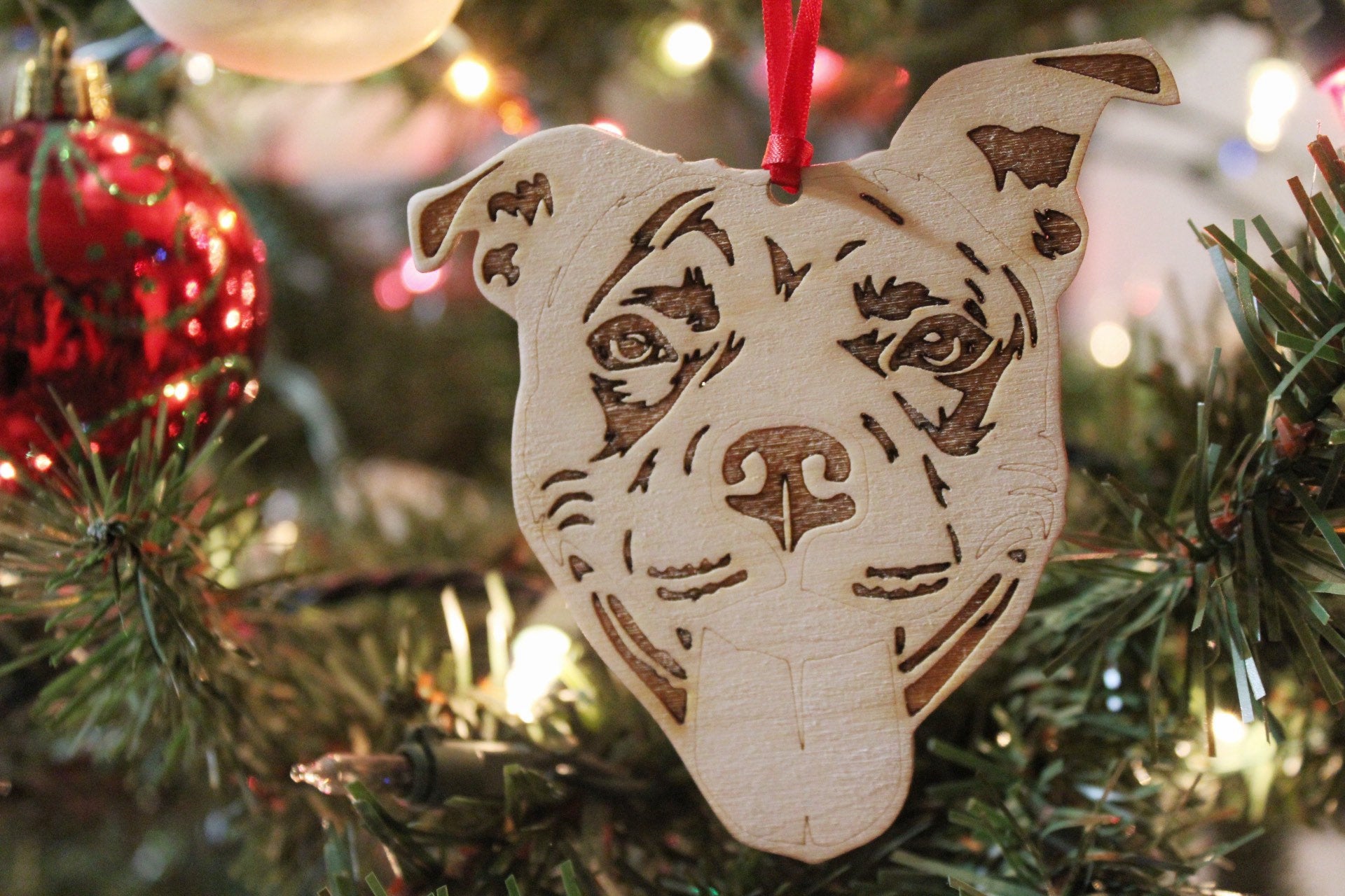 Pit Bull Dog Mom Christmas Ornament Gift For Her, Smiling Bully Dog Lover Gift