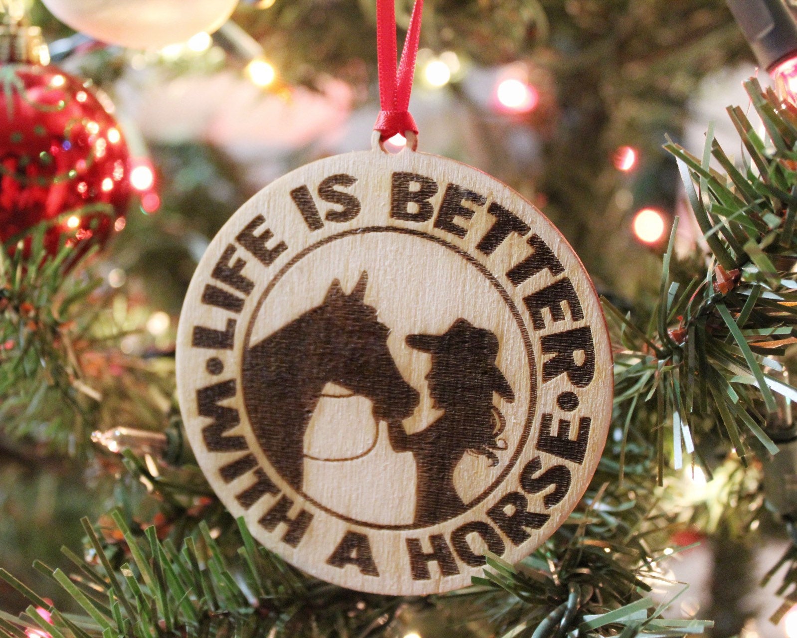 Life Is Better With A Horse Christmas Ornament For Girls, Rodeo Inspired Wooden Christmas Ornament For Her