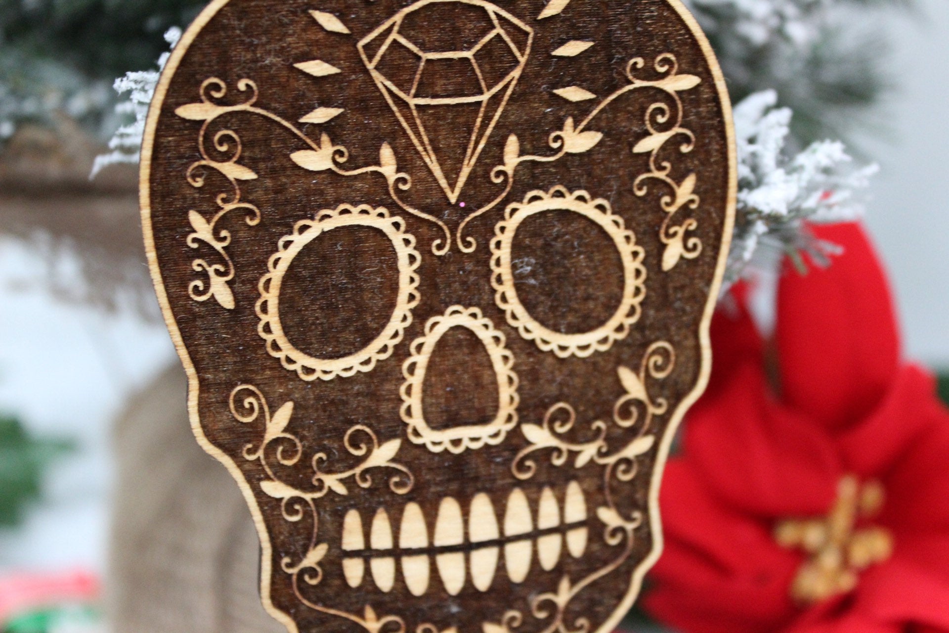 Day of the Dead Día de los Muertos Sugar Skull Wooden Christmas Ornament, Halloween Christmas Ornament