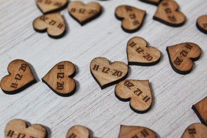 Cute Tiny Rustic Wooden Heart Wedding Date Table Confetti Decor, Guest Book Table Date Confetti Country Wedding Decor