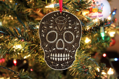 Day of the Dead Día de los Muertos Sugar Skull Wooden Christmas Ornament, Halloween Christmas Ornament