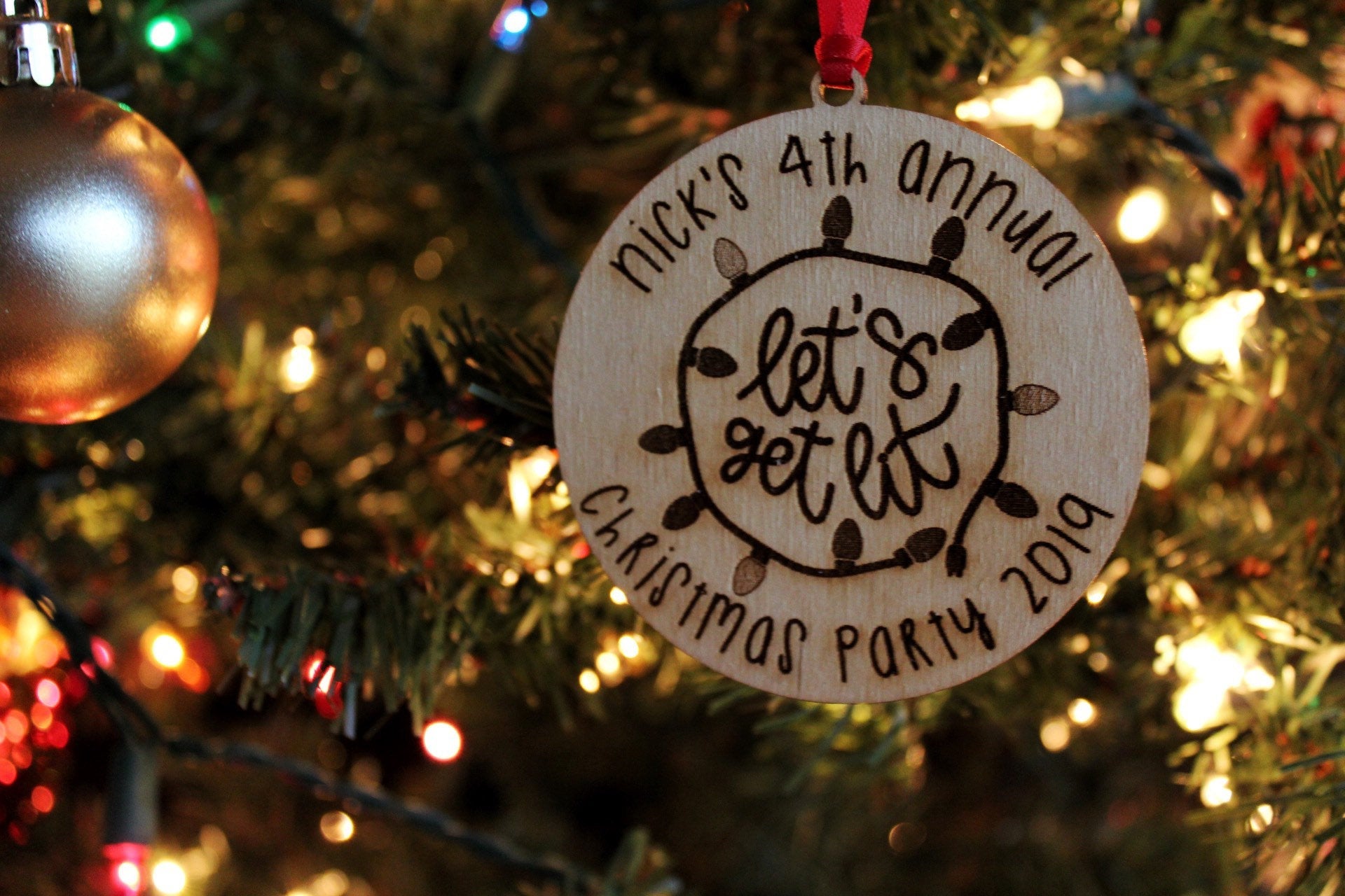 Custom “Lets Get Lit” Christmas Party Ornament Favor, Personalized Lets Get Lit Christmas Party Decor Favors