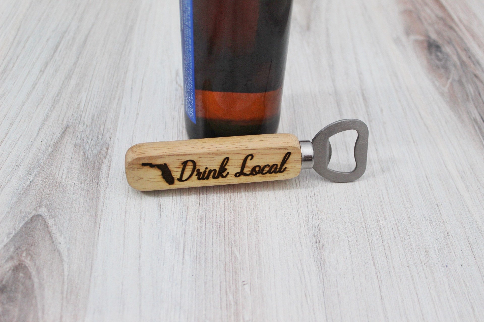 Drink Local Florida Wooden Engraved Bottle Opener Gift For Him, Fathers Day Gift For Dad