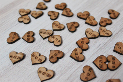 Cute Tiny Rustic Wooden Heart Wedding Date Table Confetti Decor, Guest Book Table Date Confetti Country Wedding Decor