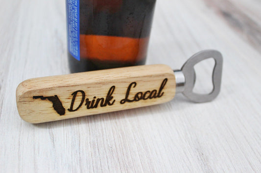 Drink Local Florida Wooden Engraved Bottle Opener Gift For Him, Fathers Day Gift For Dad