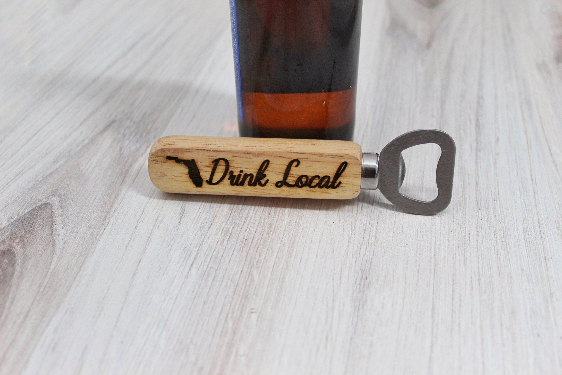 Drink Local Florida Wooden Engraved Bottle Opener Gift For Him, Fathers Day Gift For Dad