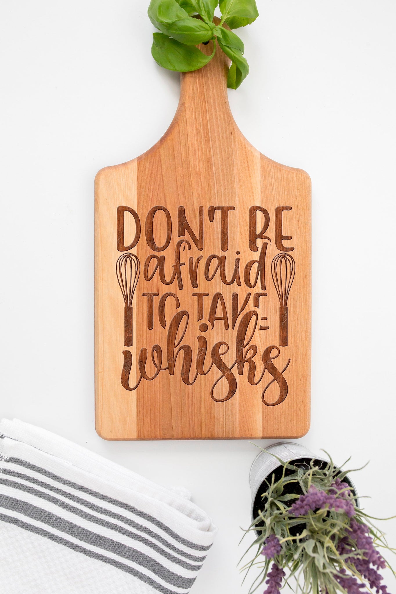 Punny Don’t Be Afraid To Take Whisks Funny Chopping Board Gift For Her, Kitchen Humor Silly Cutting Serving Board Gift For Chef