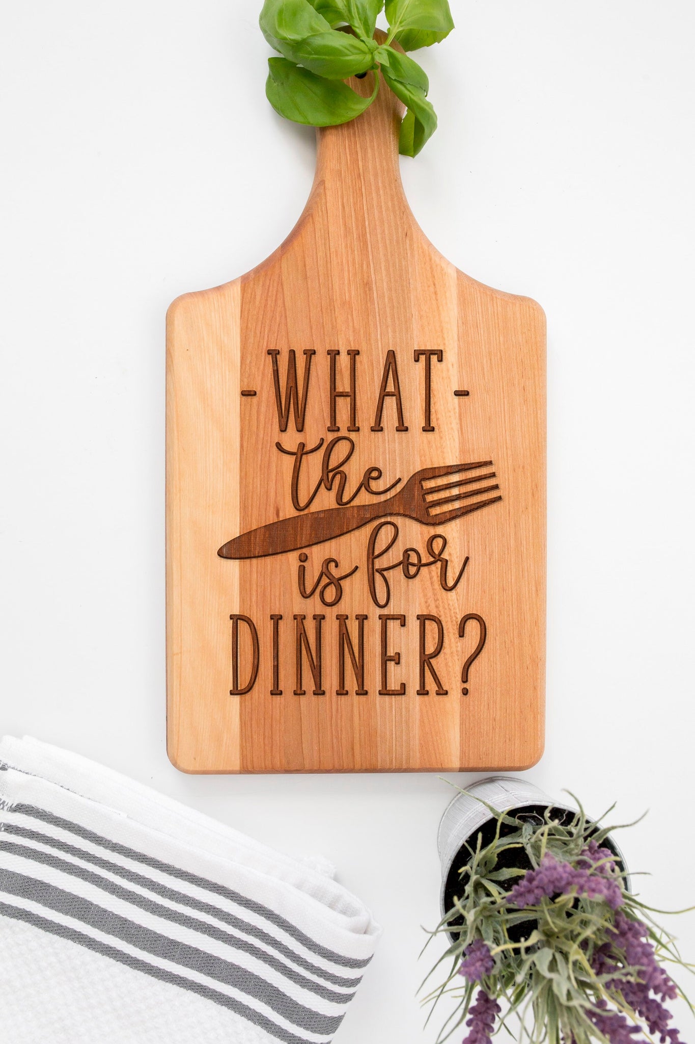 Funny What The Fork Is For Dinner Chopping Board Kitchen Decor Gift For Her, Silly Serving Tray Cutting Board Gift For Mom