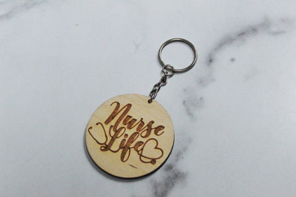 Cute Nurse Life Wooden Engraved Keychain Gift For Her, Nursing Student Registered Nurse Wood Key Fob