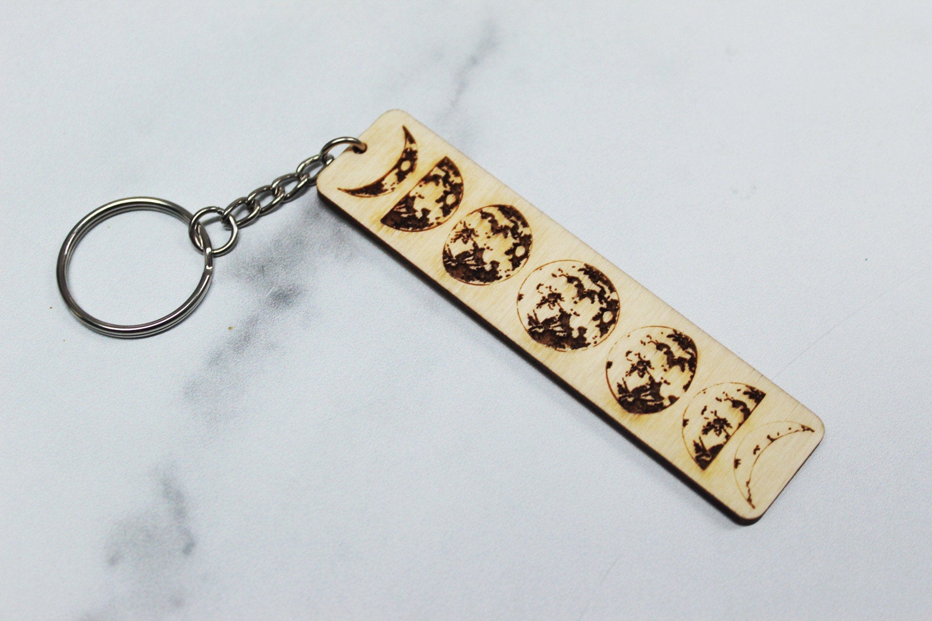 Wooden Moon Phase Lunar Keychain Gift For Her, Lunar Phase Moon Keychain Gift
