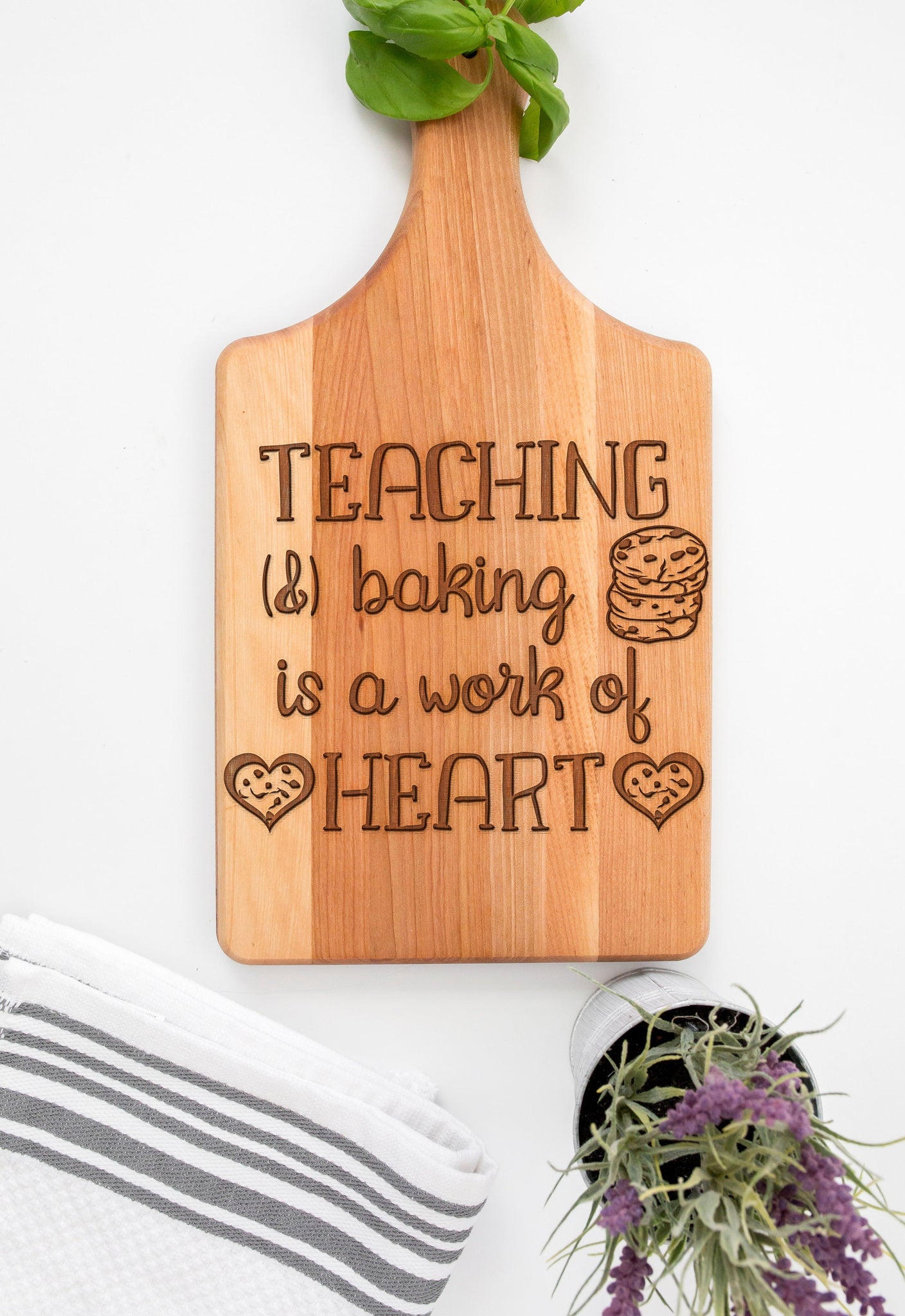 Teaching And Baking Is A Work Of Heart Cutting Board Gift For Teachers, Custom Teacher Chopping Board Appreciation Gift For Her