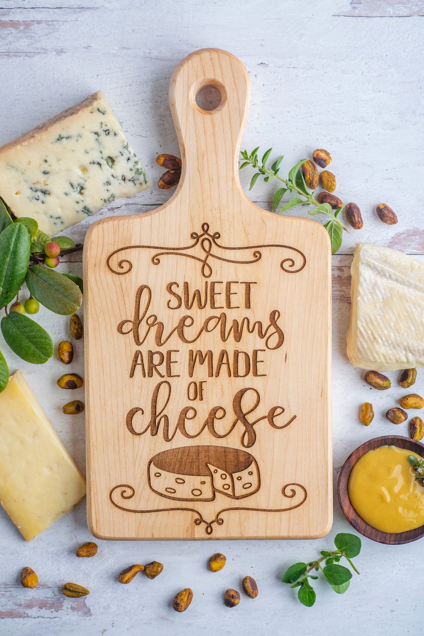 Sweet Dreams Are Made Of Cheese Funny Mother’s Day Cutting Board Gift For Mom, Silly Cheese Cutting Board Kitchen Decor Gift For Her
