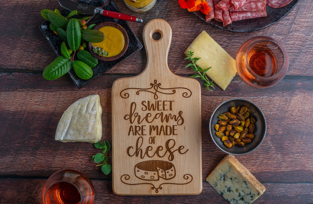 Sweet Dreams Are Made Of Cheese Funny Mother’s Day Cutting Board Gift For Mom, Silly Cheese Cutting Board Kitchen Decor Gift For Her