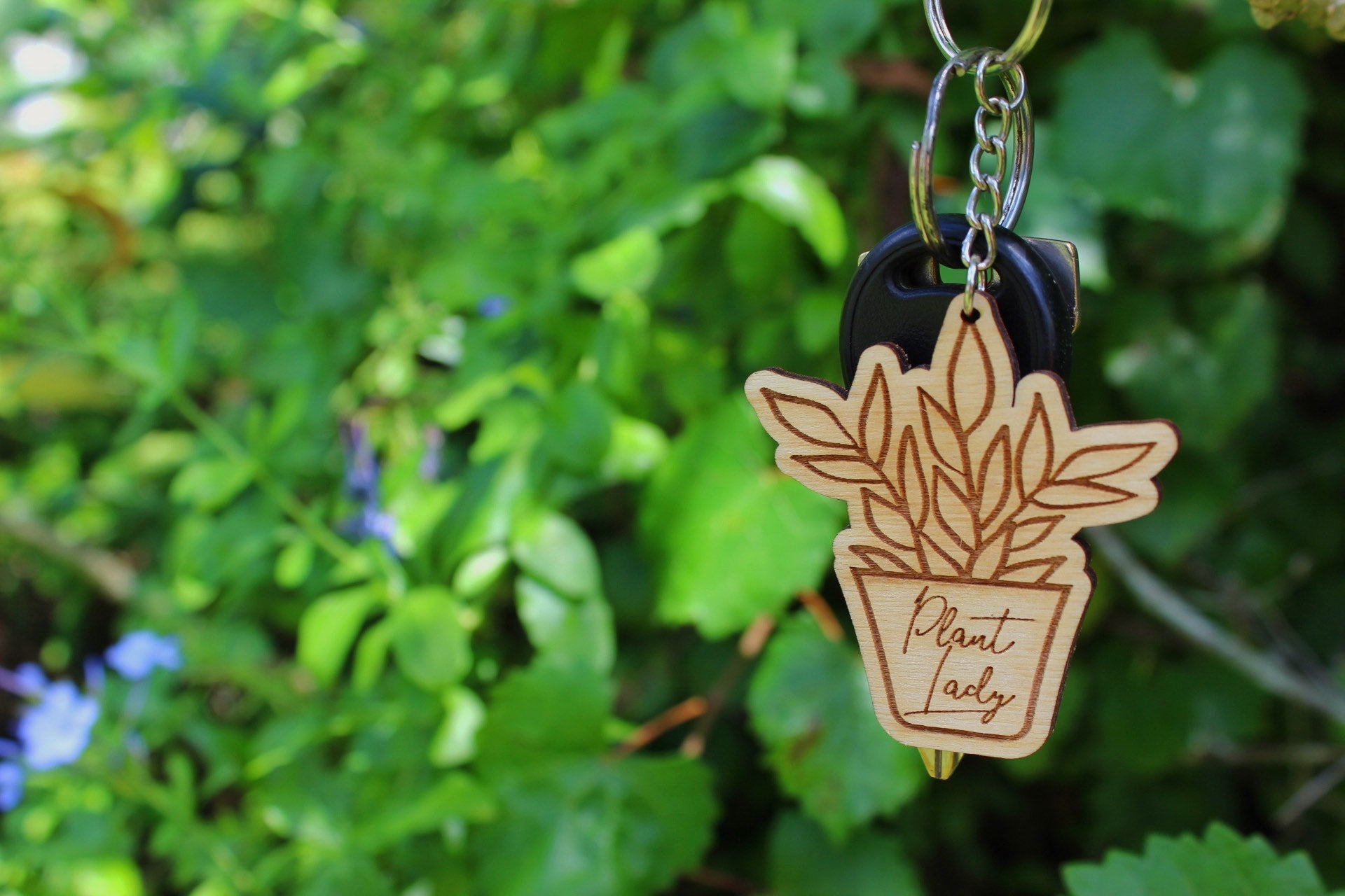 Cute Plant Lady Wooden Keychain Gift For Her, Cute House Plant Mom Gift For Plant Lover