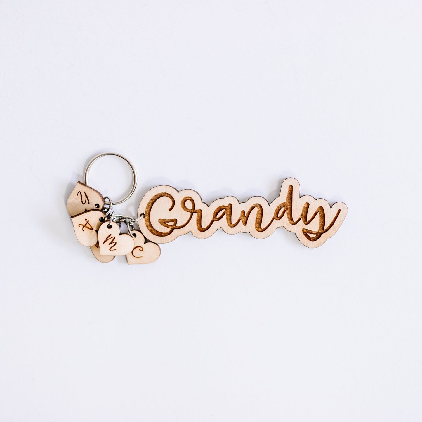 Grandy Wooden Initial Heart Keychain Gift For Grandma, Mother’s Day Wood Child Initial Heart Keychain Charms Gift For Grand Mother