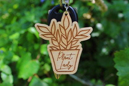 Cute Plant Lady Wooden Keychain Gift For Her, Cute House Plant Mom Gift For Plant Lover