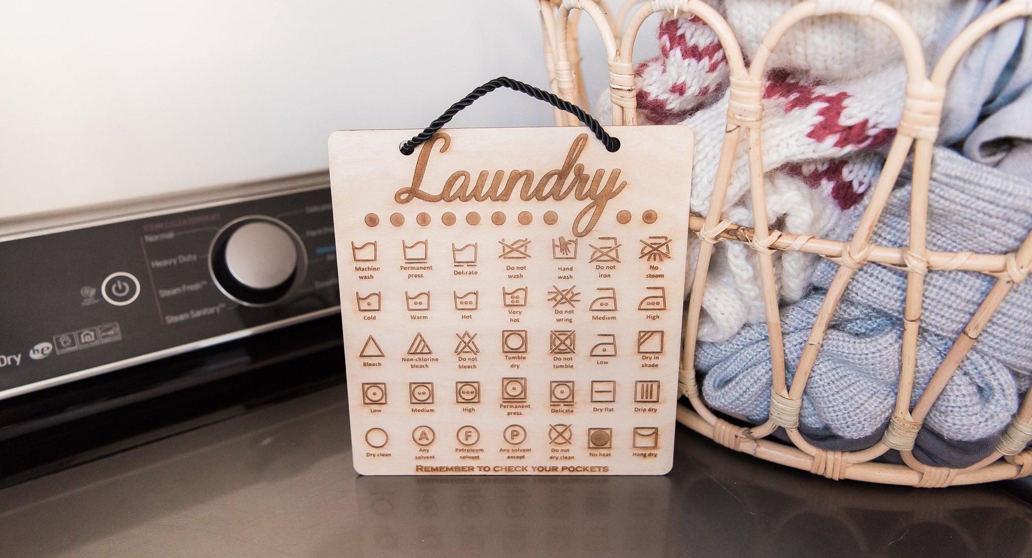 Cute Wooden Laundry Decor Symbol Engraved Laundry Room Sign, Cute Laundry Room Decor Gift For Her