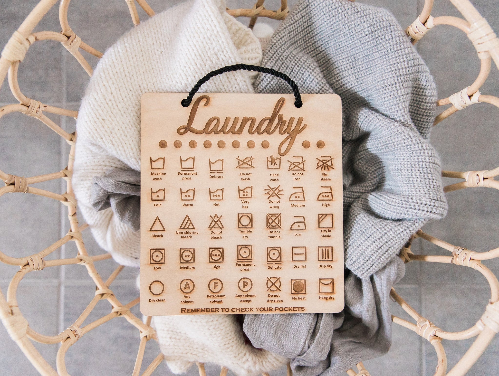 Cute Wooden Laundry Decor Symbol Engraved Laundry Room Sign, Cute Laundry Room Decor Gift For Her