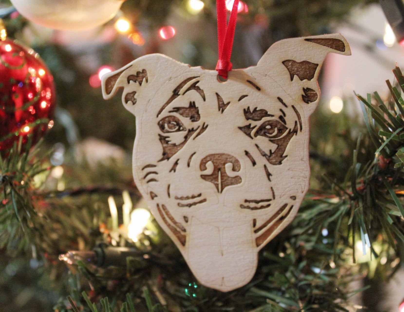 Pit Bull Dog Mom Christmas Ornament Gift For Her, Smiling Bully Dog Lover Gift