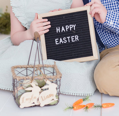 Cute Bunny Shaped Easter Basket Name Tags Personalized Rustic Easter Basket Gift Tags, Easter Sunday Basket Tag Gift For Boys