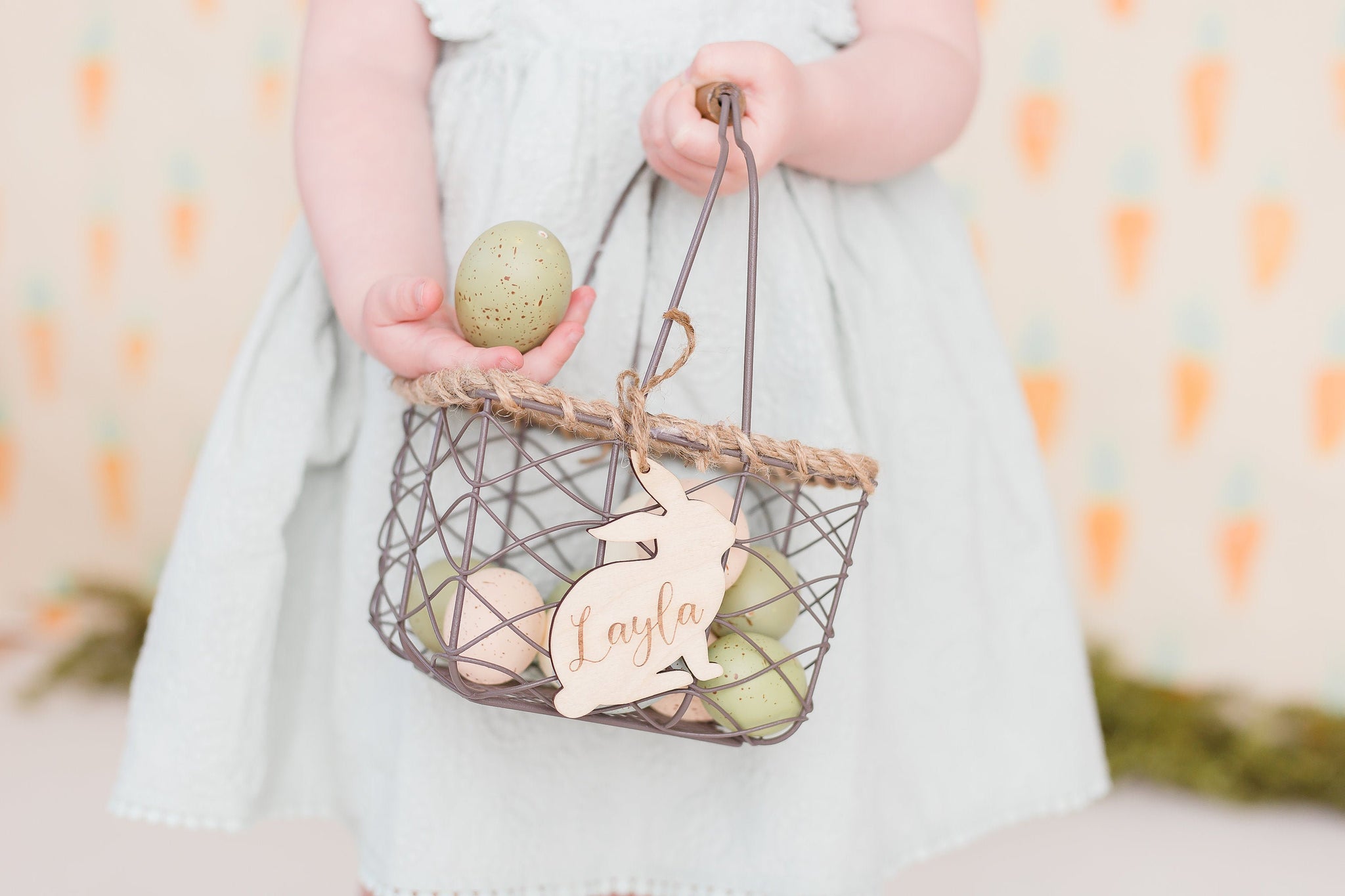 Personalized Wooden Engraved Easter Bunny Basket Gift Tag, Personalized Bunny Easter Basket Tags