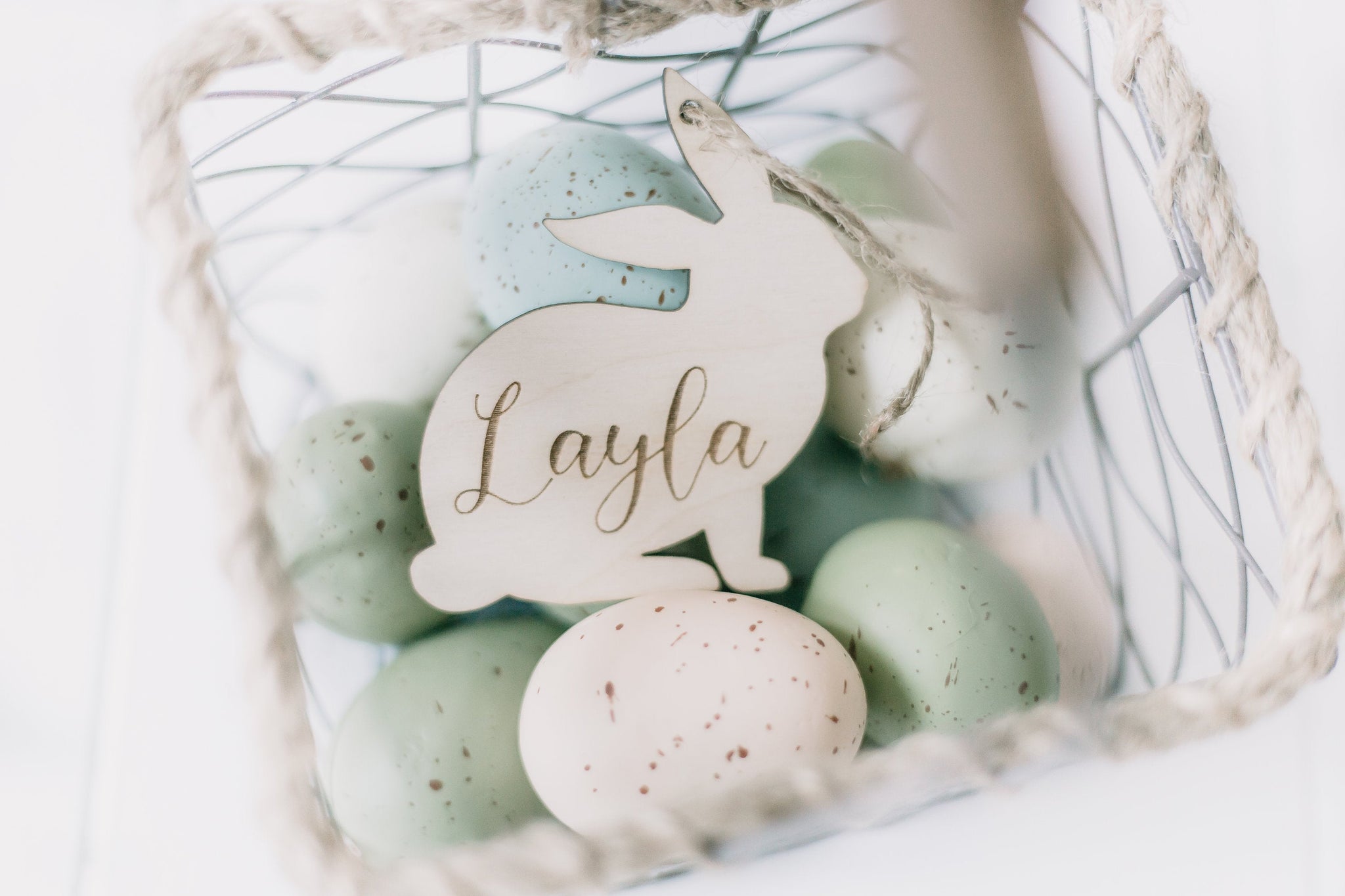 Personalized Wooden Engraved Easter Bunny Basket Gift Tag, Personalized Bunny Easter Basket Tags