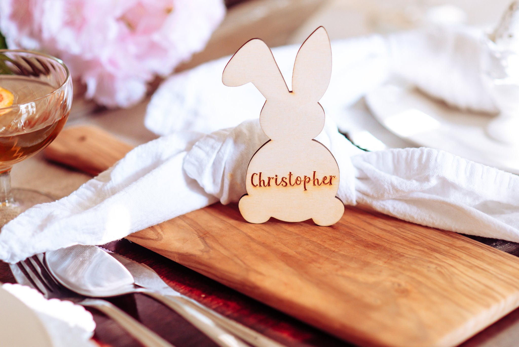 Personalized Bunny Shaped Place Card Combo For Easter Dinner Gathering, Cute Custom Holiday Name Place Holder Card For Holiday Dinner Party