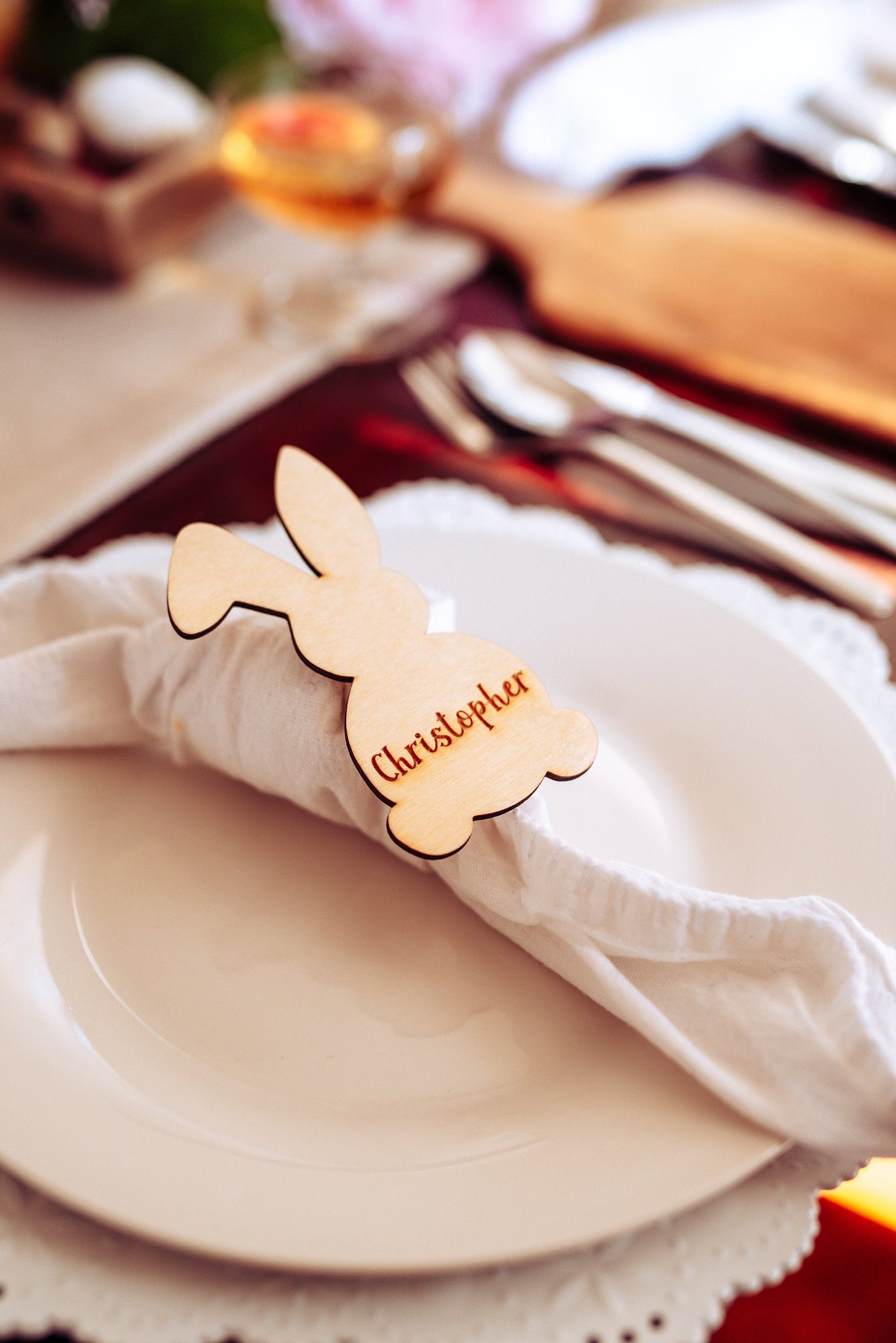 Personalized Bunny Shaped Place Card Combo For Easter Dinner Gathering, Cute Custom Holiday Name Place Holder Card For Holiday Dinner Party