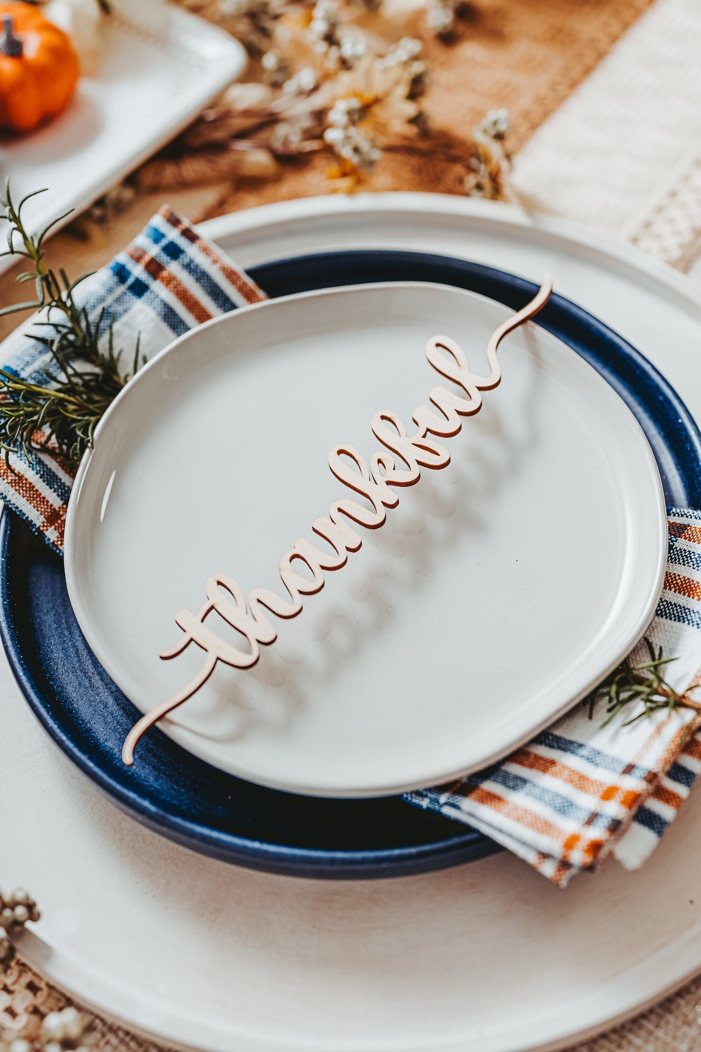 10 inch Thankful Grateful Blessed Gather Thanksgiving Dinner Placards For Large Gatherings, Thanksgiving Dinner Table Decor For Holiday